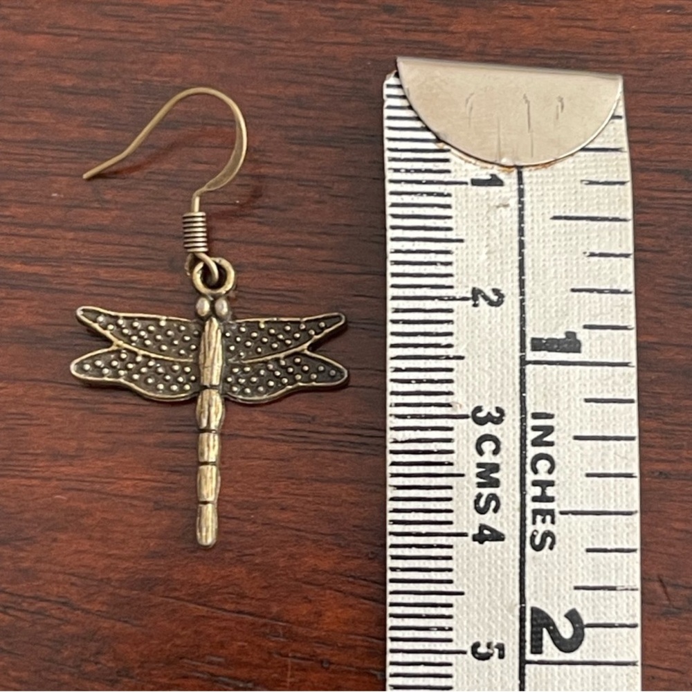 Bronze dragonfly drop earrings - Artisan made - Picture 4 of 5